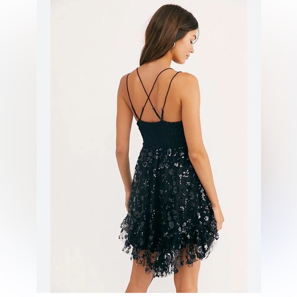 Free People Adella Sequin Slip sequin Dress Black. - Picture 2 of 12